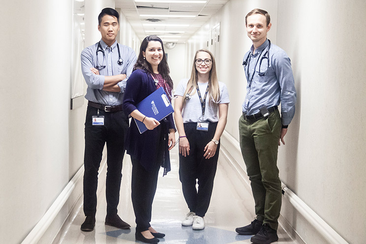 Eager medical students in the hallway