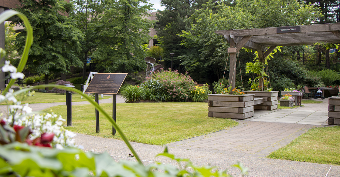 An outdoor photo of the Veterans' Memorial Garden
