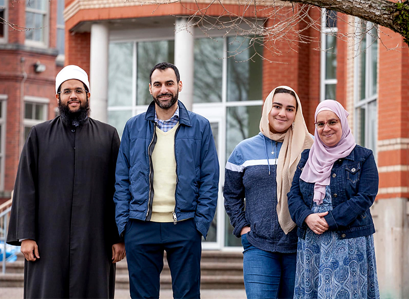 Pictured: Lubna Channaa (far right) and the group Barho Friends, in collaboration with the Ummah Masjid and Community Center, where Dr. Ahmad Hussein (second from left) serves as board chair, were inspired to raise funds to renovate a QEII family room in need to acknowledge the QEII teams who care for families during their most difficult moments. Photo credit: Darren Hubley 