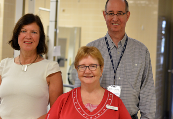 Marilyn MacKay-Lyons (left), Dalhousie University physiotherapy professor and QEII affiliate scientist, Alison McDonald (front), QEII physiotherapist, and Richard Braha (right), program manager of the QEII’s acquired brain injury services, started the Aerobic Screening and Prescription clinic for stroke patients, with funding from a 2014 QEII Foundation Translating Research Into Care grant