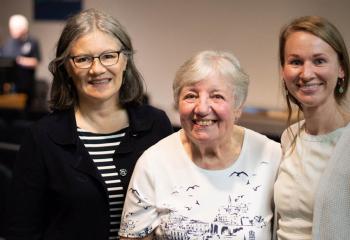 Dr. Kathy MacPherson, Barbara Mulrooney and Elissa Hughes in the QEII's Royal Bank Theatre