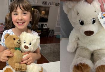 Avery with two teddy bears