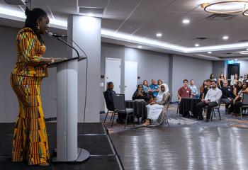Elizabeth Obeng Nkrumah speaks at the 2025 bursary celebration.
