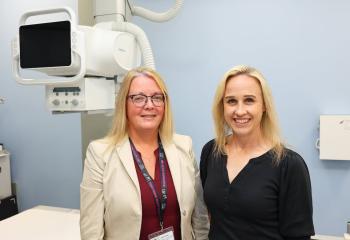 June Bredy (left), manager of general imaging at the QEII’s Halifax Infirmary, VG and Rehabilitation sites, and Hants Community Hospital and Susan Murphy (right), a speech-language pathologist 