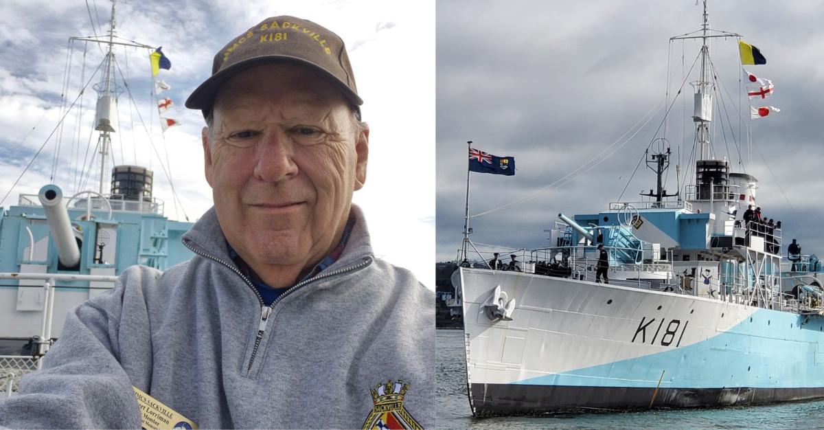 Stuart Lorriman, pictured with the HMCS Sackville, where he volunteers as a tour guide.