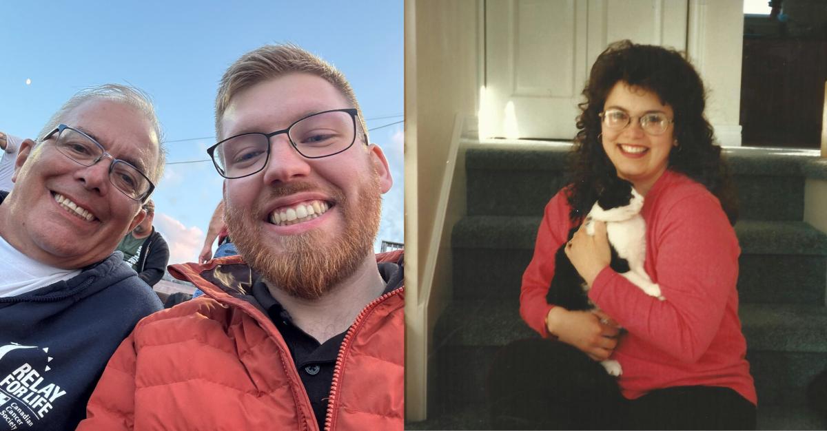 Left: Gilles Nault and his son, Caleb. Right: The late Darla Nault.