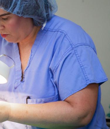 A nurse working on a sample in the lab