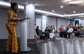 Elizabeth Obeng Nkrumah speaks at the 2025 bursary celebration.