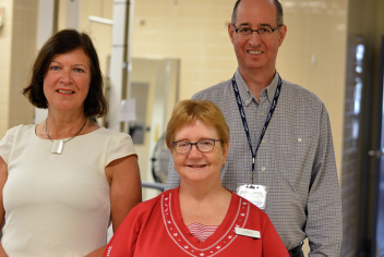 Marilyn MacKay-Lyons (left), Dalhousie University physiotherapy professor and QEII affiliate scientist, Alison McDonald (front), QEII physiotherapist, and Richard Braha (right), program manager of the QEII’s acquired brain injury services, started the Aerobic Screening and Prescription clinic for stroke patients, with funding from a 2014 QEII Foundation Translating Research Into Care grant